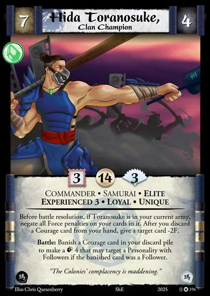 Hida Toranosuke, Clan Champion