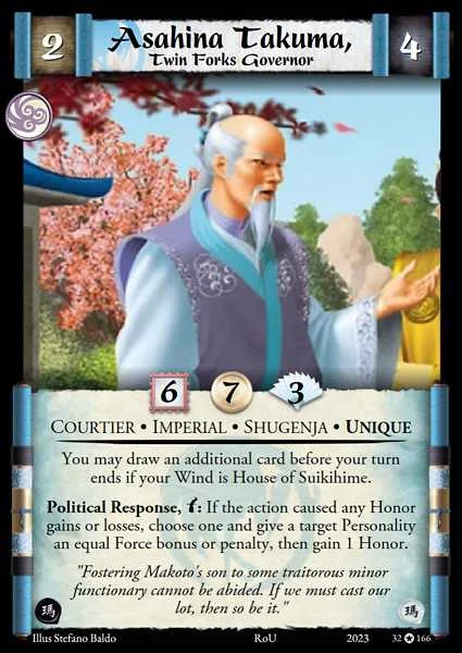 Asahina Takuma, Twin Forks Governor